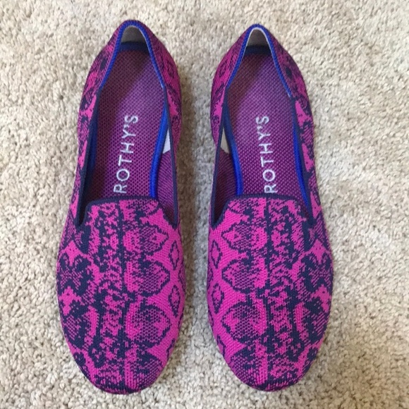 ROTHY'S Size 8.5 fuchsia with navy retired snake print loafers - Picture 3 of 9